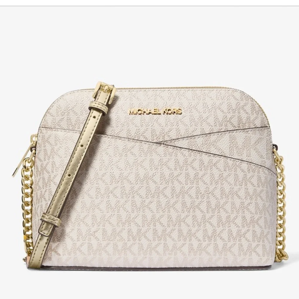 Michael Kors Jet Set Travel Medium Metallic Signature Logo Dome Crossbody Satchl